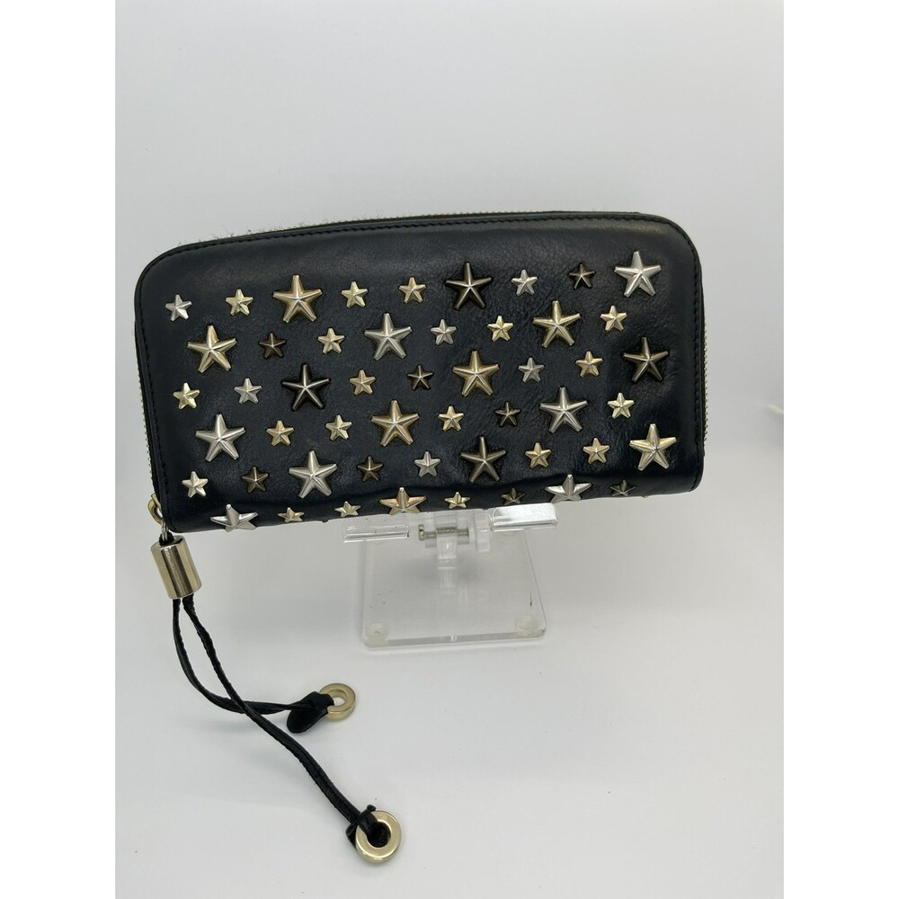 Jimmy Choo Filipa Star Studded Leather Zip Around Wallet Black – Authentic/86